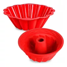 Forma Bolo Silicone Redonda Furo Pudim Torta Assadeira