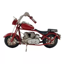 Miniatura Moto Estilo Retrô Vintage Em Metal 20cm Vermelha 