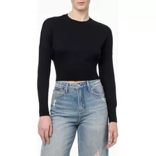 Top Feminino Manga Longa Meia Malha Preto Calvin Klein Jeans