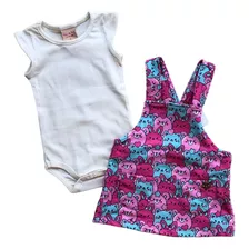 Conjunto Bebê Meninas Jardineira Estampada Verão Pulla Bulla