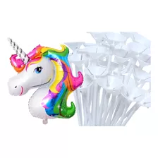 Set Pack Globos Unicornio 35cm + Varillas X24 Und.