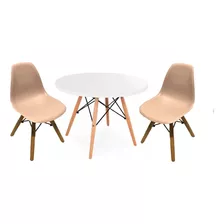 Mesa Laqueada Infantil Con 2 Sillas Eames Niños Juego Madera