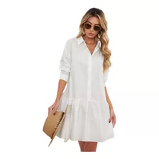 Vestido Camisa Camisero Blanco Con Botones Formal Y Casual