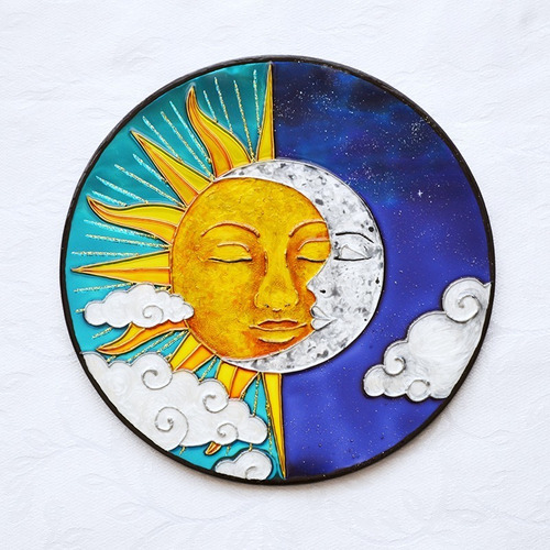 Mandala Sol E Lua Em Espelho De 20cm