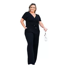 Macacão Plus Size Longo Feminino Decote Transpassado Moda