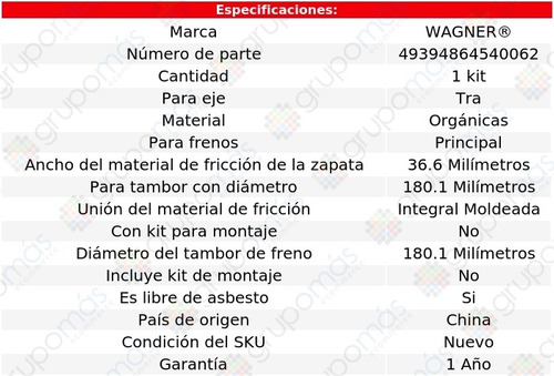 Zapatas Organicas Tra Wagner Subaru Loyale H4 1.8l 90 A 93 Foto 3