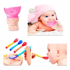 Kit Infantil Para Bebês Colherzinha Sensível E Luva Mordedor