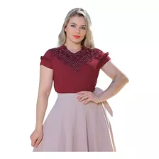 Camisa Feminina Manga Curta Crepe Evangélica Barata Rfb060