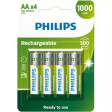 Pilha Recarregável Philips Aa 1000mah C/ 4 Unds R6b4rtu10/59