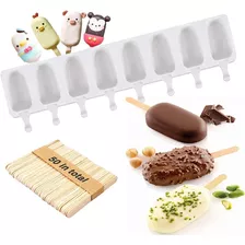 Molde Helado Silicona Chocolate Frutas Paleta X8 +50 Palitos