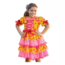 Vestido Junino Infantil Vermelho E Amarelo