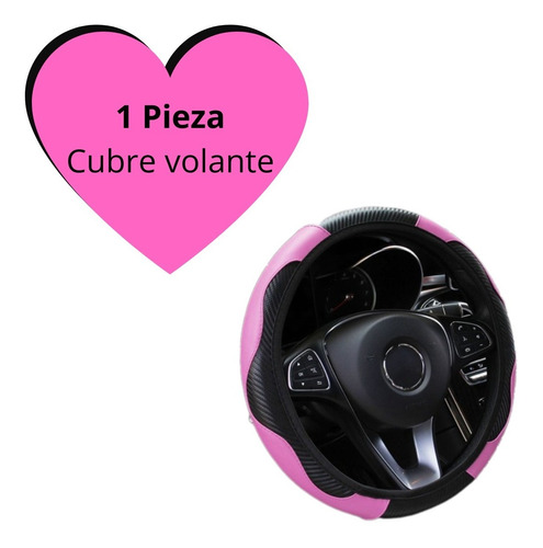 Funda Cubre Volante Accesorio Auto Mujer Cuero Carbono Rosa Foto 5
