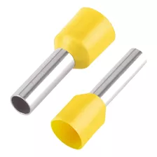 100 Terminal Tubular Ilhós Amarelo 25mm Longo Simples