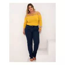 Calça Jeans Reta Com Elastano