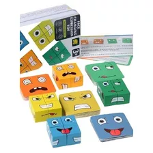 Jogo Emoji Face Montagem Cubo De Madeira Bloco Montessori