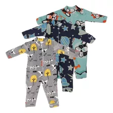 3 Pijamas Com Zíper Em Manta Fleece Infantil Tamanhos 4 Ao 8