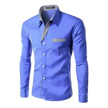 Camisa Manga Larga Elegante Diseño Nacbon Azul Claro