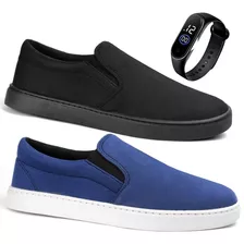 Kit 2 Tênis Slip On Alpargatas Masculino Casual Com Relogio