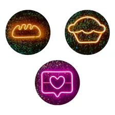 Trio Luminárias Neon Led Kit Padaria Instagramavel Bivolt