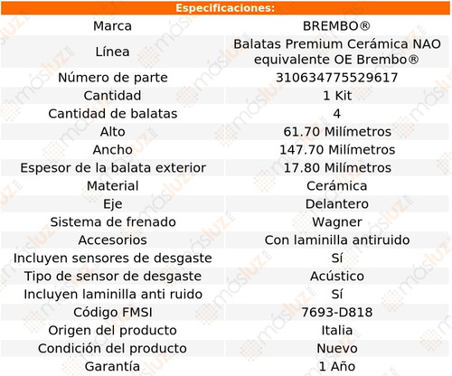 Balatas Ceramicas Del Pontiac Trans Sport 97/98 Brembo Foto 3