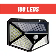 Arandela Solar 100 Leds C/ Sensor De Presença Ip65 6500k 10w Cor Preto