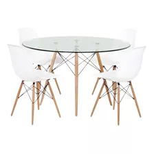 Juego De Comedor Mesa Redonda Vidrio 120 + 4 Sillas Eames