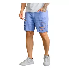 Bermuda Short Jeans Masculino Curto Rasgado Com Cordão