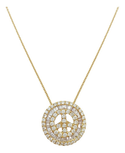 Colar Pizza Paz De Ouro 18k 750 Com Diamantes 0,65ct 45cm Amarelo