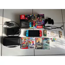 Console Nintendo Switch V2 Com Neon Blue E Neon Red Joy-con + Mário Kart 8 Deluxe