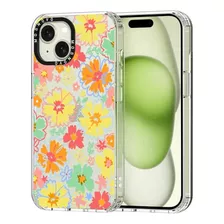 Funda Transparente Para iPhone 15 Flores Hippie Boho Retro