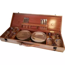 Set Asado Portatil Plato Vaso Cubiertos Estuche Kit Regalo 