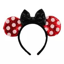 Tiara Laço Preto Orelhas Vermelho Branco Lantejoulas Minnie