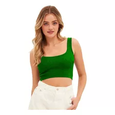 Blusinha Cropped Alça Grossa Em Tecido Ribana Extra Confort