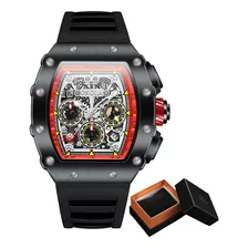 Relojes Mecánicos Impermeables Onola Para Hombre De Lujo Color De La Correa Negro/rojo