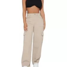 Pantalon Tipo Cargo Holgado Para Mujer Color Baige 