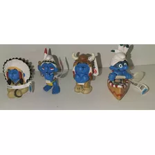 Lote De Quatro Smurfs Indios Originais Schleich 