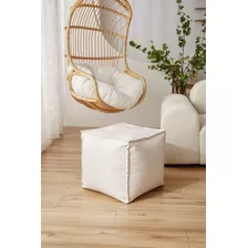 Pouf De Eco Cuero Estilo Marroquí Bordado Artesanal 45*45