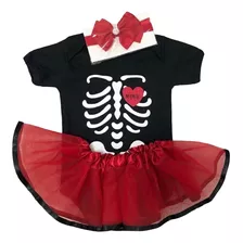 Body Bebê Mesversário Halloween Caveira +tule +laço Papilloo