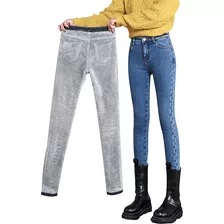 Jeans Elásticos Femininos De Inverno Com Forro Quente