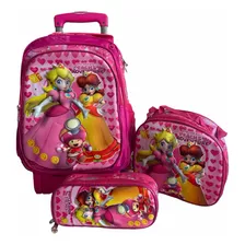 Mochila Peach Ruedas Lapicera Y Lonchera Primaria 