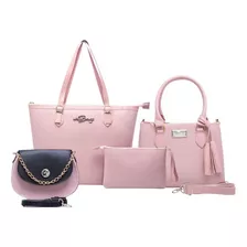 Kit Conjunto Bags Feminina De Fabrica Willibags Cor Rose Desenho Do Tecido Trançado