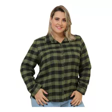 Blusinha Feminina Xadrez Botões Plus Size Camisa Manga Longa