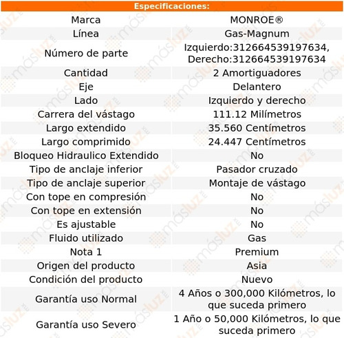 Kit 2 Amortiguadores Del Gas Gas-magnum Savana 2500 96/02 Foto 3