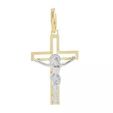 Pingente Crucifixo Vazado Com Cristo Bicolor Ouro 18k