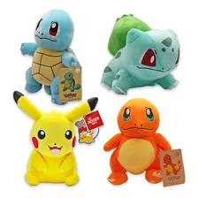 4 Pelúcias Pokémon Pikachu Charmander Squirtle E Bulbasaur