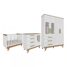 Quarto Bebê Retrô Berço Americano Cômoda Guarda Roupa Peroba