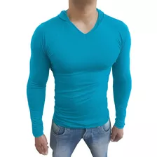 Blusa Masculina Com Capuz Gola V Rasa Manga Comprida