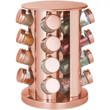 Porta Temperos E Condimentos Giratório 16 Peças Inox E Vidro Cor Rose Gold