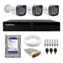 Kit Cftv 3 Câmeras Segurança Tudo Forte Tf 1220 B Dvr 4 Canais Com Hd Incluso