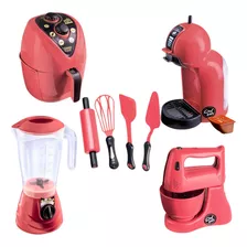 Kit Brinquedos Air Fryer Batedeira Cafeteira + Confeitaria